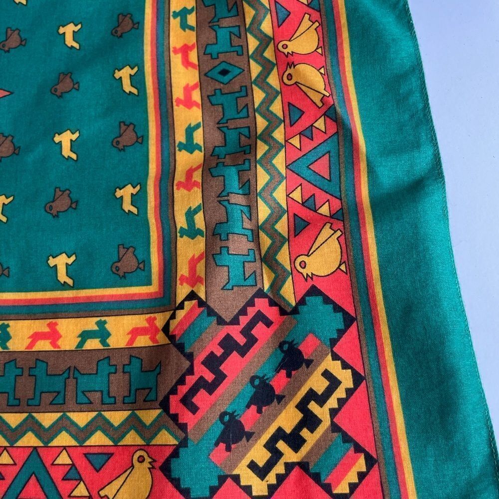 Vintage Paris Lehigh Bandana Aztec Tribal Bird and Lion - Picture 2 of 6